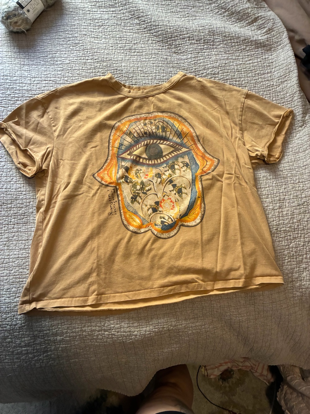 SHEIN Tan Short-Sleeve Tee with Hamsa Eye Graphic